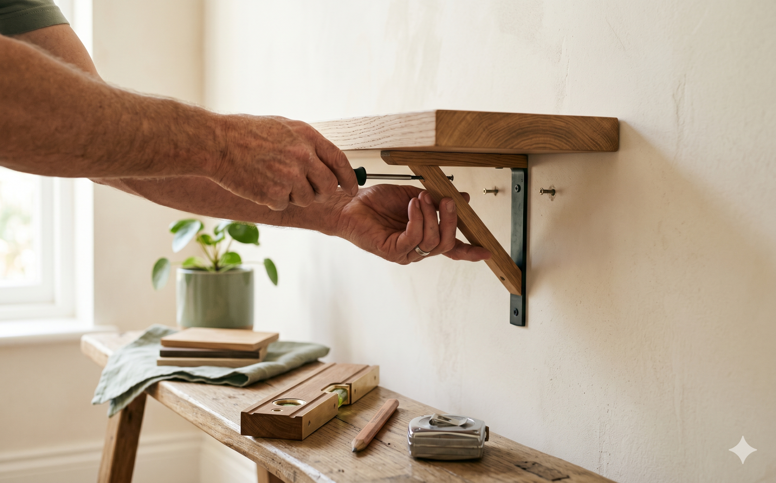 Handyman installing a shelf during a home service visit