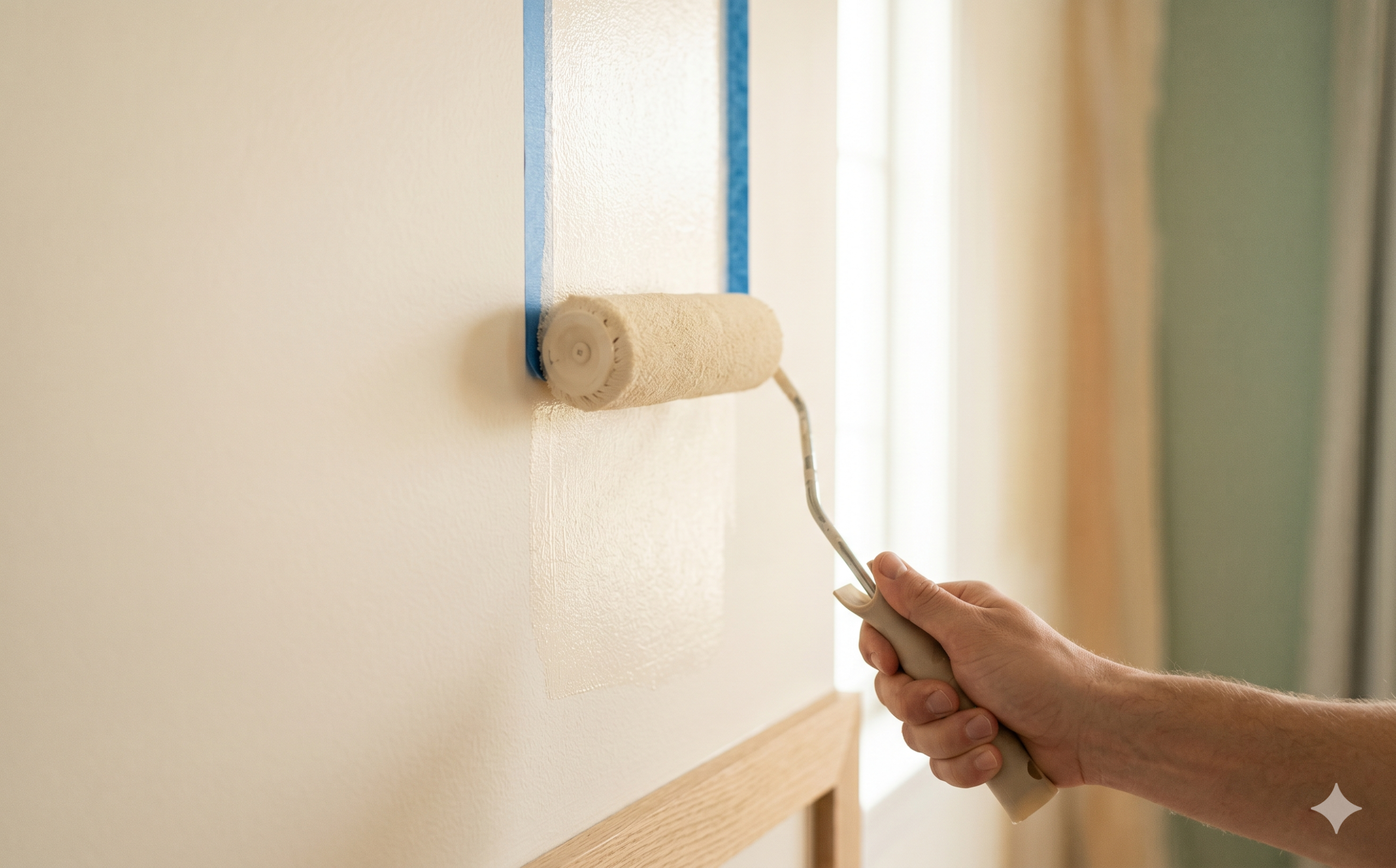 Painter providing home painting services on an interior wall